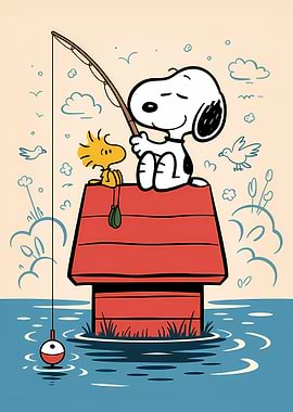 Snoopy and Woodstock Fishing Cartoon