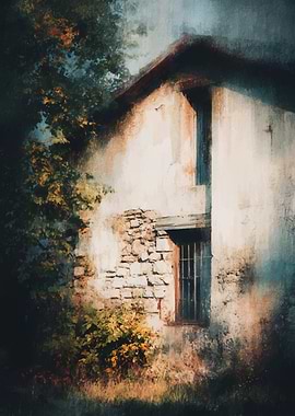 Rustic Building with Stone and Vegetation