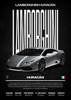 Lamborghini Huracan Gray Car Poster