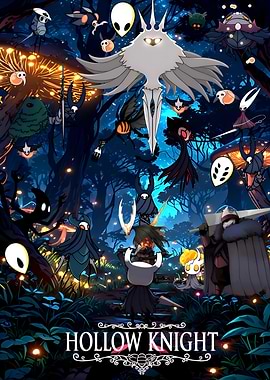Hollow Knight characters in forest scene