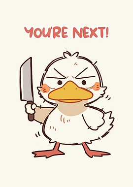 Angry Duck with Knife Cartoon