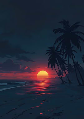 Tropical Sunset with Palm Trees