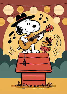 Snoopy serenades Fifi on doghouse