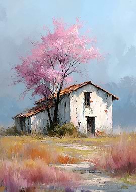 Rural House with Cherry Blossom Tree