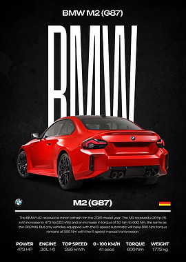 BMW M2 (G87) Red Car Poster