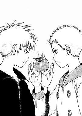 Two Boys Holding a Tomato