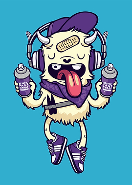 Cartoon Monster with Spray Paint Cans