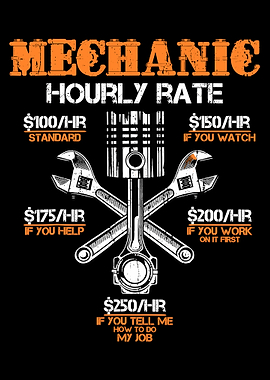 Funny Mechanic Hourly Rate Poster, Auto Repair Humor Wall Art, Garage Decor Print