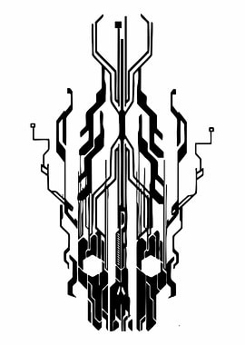 Cyberpunk Skull Black and White Design