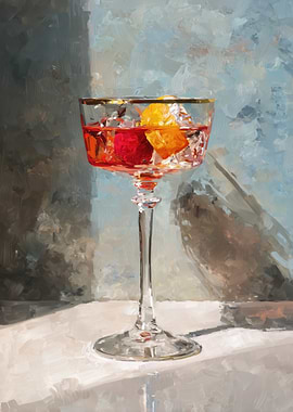 Elegant Cocktail Painting with Fruit and Ice