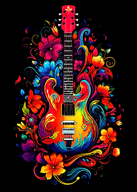 Colorful Floral Guitar Art