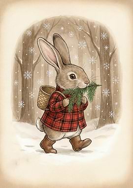 Winter Rabbit in Plaid Coat