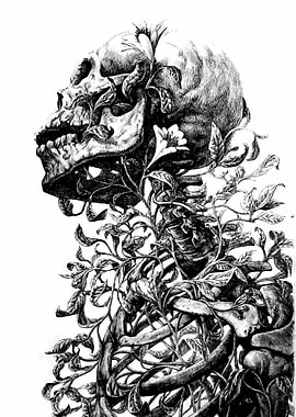 Skull and Vines Black and White