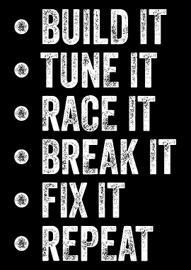 Build It Race It Poster, Car Enthusiast Wall Art, Vintage Motorsport Quote Print