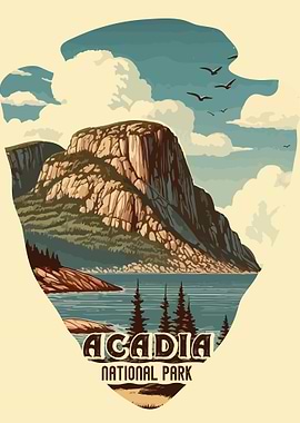 Vintage Acadia National Park, Retro National park, United States of America Acadia