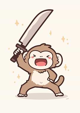 Cartoon Monkey with Sword