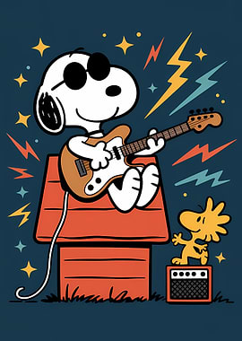 Snoopy Rocking Out with Woodstock