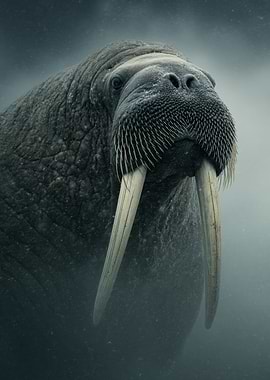 Walrus portrait in misty environment