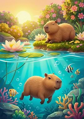 Capybaras in Water