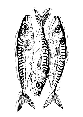 Three Fish Black and White Print