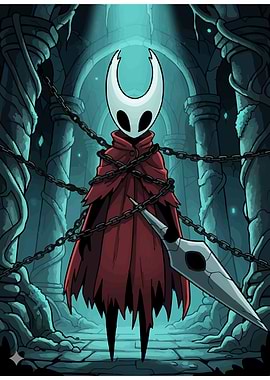 Hornet from Hollow Knight in dungeon