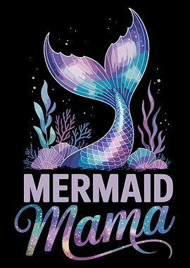 Mermaid Mama Poster, Ocean-Themed Wall Art, Colorful Mermaid Tail Illustration Print