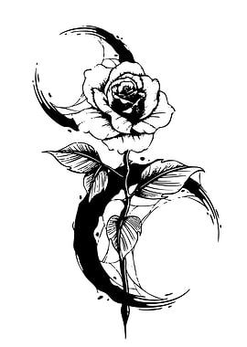 Rose and Crescent Moon Tattoo Design