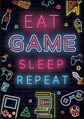 Eat Game Sleep Repeat Neon Sign