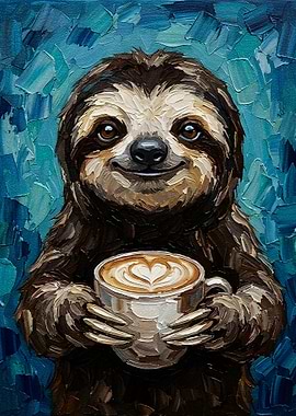Sloth with Coffee Painting