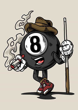 Funny 8 Ball Cowboy Poster, Pool Billiards Cartoon Wall Art, Humorous Game Room Decor