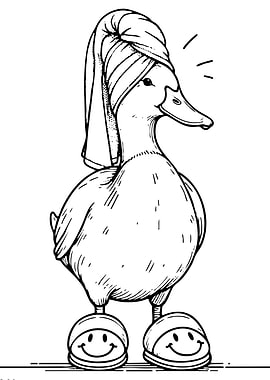 Duck with Towel and Smiley Slippers