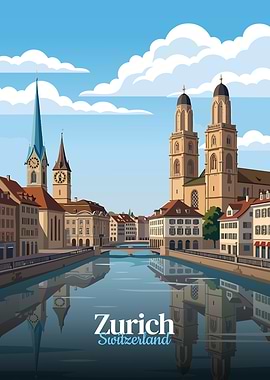 Zurich, Switzerland Cityscape Illustration