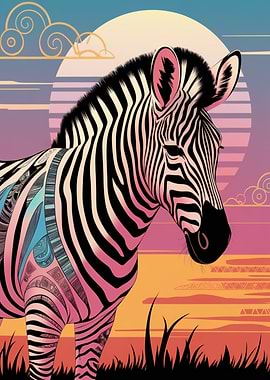 Zebra Sunset Art