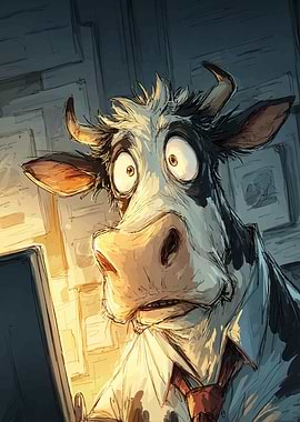 Cartoon Cow Office Worker
