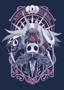 Hollow Knight characters in ornate frame
