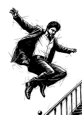 shah rukh khan Jumping in Black and White Sketch