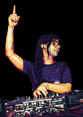 Skrillex DJing Pop Art Portrait