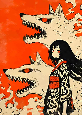 Anime Girl with Wolves