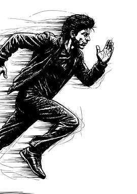Man Running Black and White Sketch