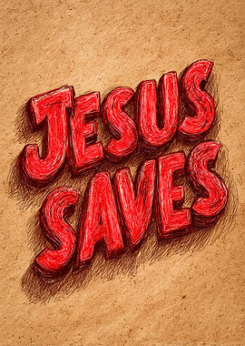 Jesus Saves Red Text Art