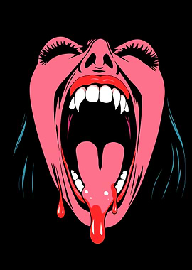 Screaming Vampire Mouth with Blood
