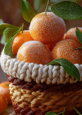 Tangerines in Knitted Basket