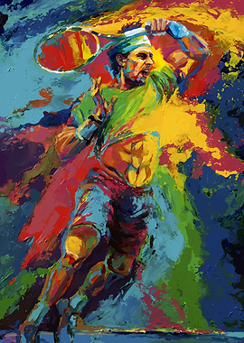 Tennis Player in Action Painting