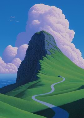 Green Hill Landscape with Winding Path