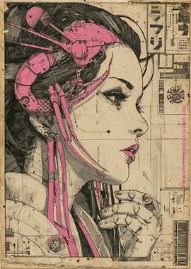 Cyberpunk Geisha with Pink Accents