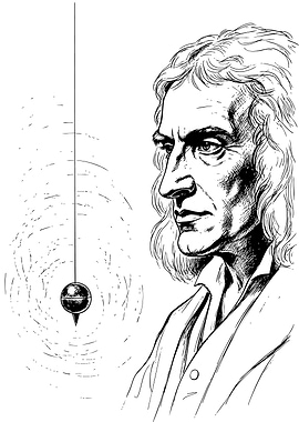 Isaac Newton and Pendulum Illustration
