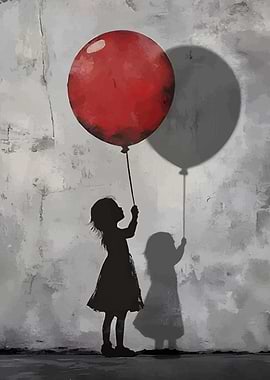 Girl with Red Balloon Silhouette Art