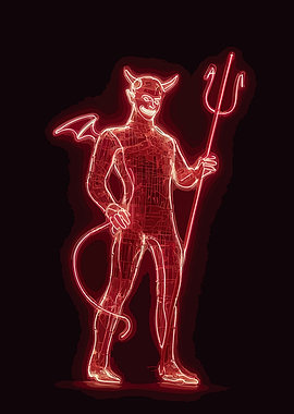 Neon Devil with Trident