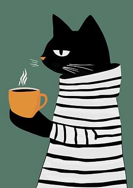 Black Cat with Coffee
