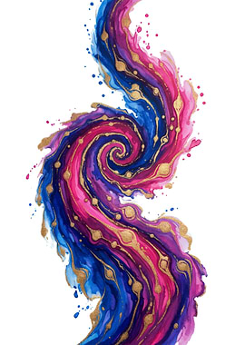 Abstract Watercolor Swirl with Gold Accents